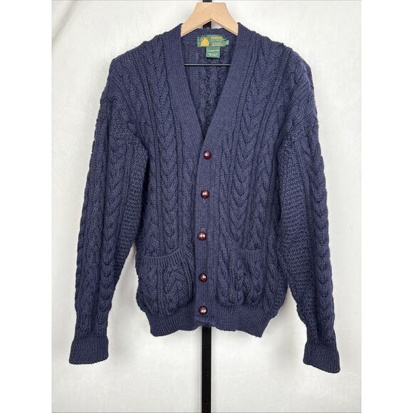 Peregrine Knitwear Wool Cardigan Womens Medium Navy Chunky Cable Knit Academia - Picture 1 of 9